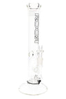 ROOR Tech 14-inch clear straight shooter water pipe, showerhead perc, 5 mm borosilicate, white decal, glass herb bowl joint.
