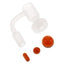 Frosted design terp slurper banger in 14.5 mm male, paired with orange marble, pearl, and pillar inserts on a white background.