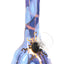 Blue marbled 6″ ceramic beaker bong with gold sunburst art and standard grommet connection on the base.