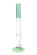 ROOR Tech 18-inch straight tube water pipe, green and white colorway, showerhead percolator and glass-on-glass joint.