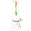 Clear ROOR 14-inch Zeaker beaker bong with rasta red-yellow-green ROOR logo, glass-on-glass downstem and bowl, ice pinch.
