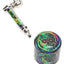 Leaf Sugar Skull design metal pipe paired with matching 1½″ 4-part grinder; colorful sugar-skull artwork across both pieces.