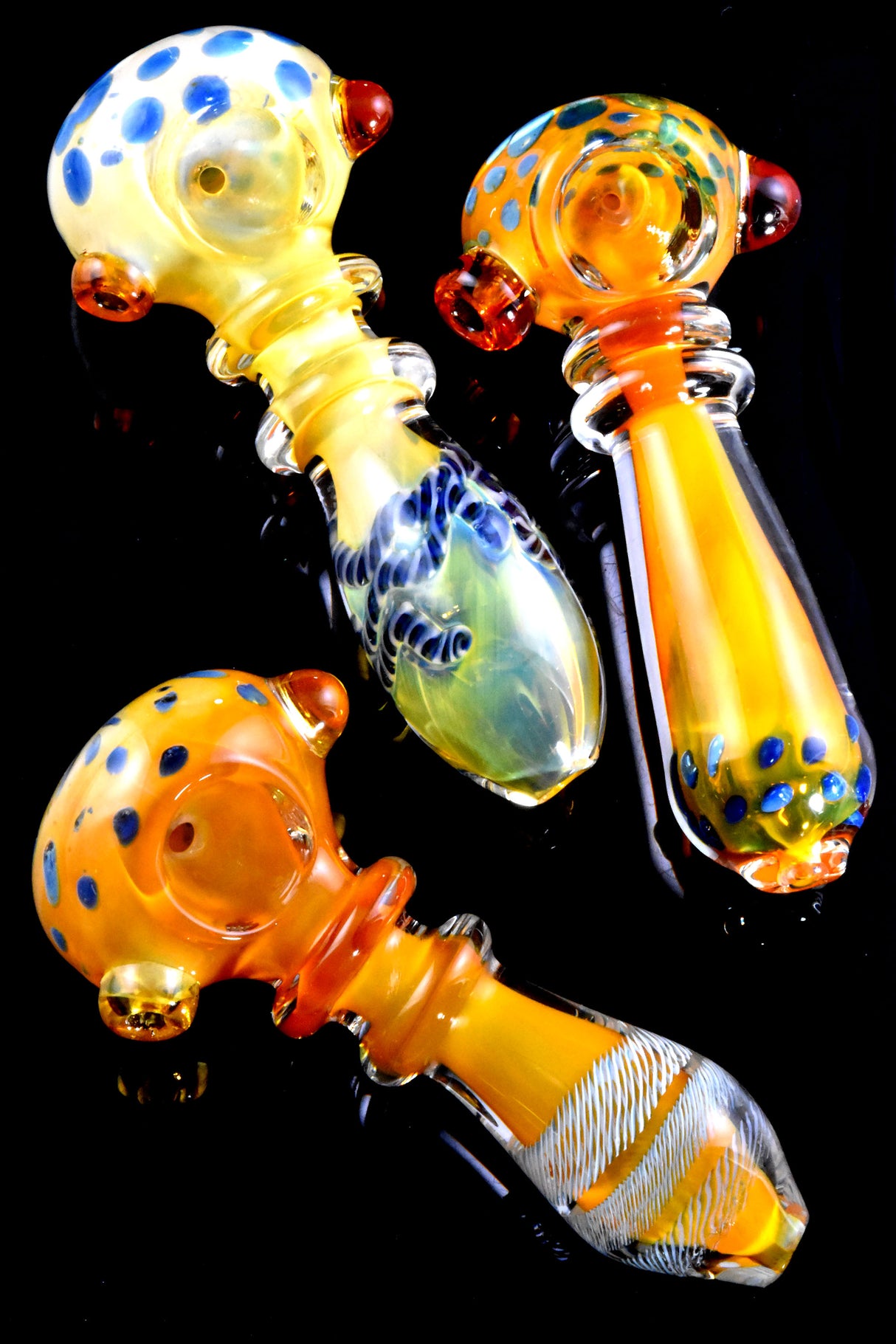 4.5" Gold Fumed Dotted Striped Ring Glass Pipe - P2834