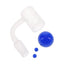 Frosted etched quartz banger shown with cobalt blue banger beads; flat-top rim and 14.5 mm male joint, 90-degree bend.