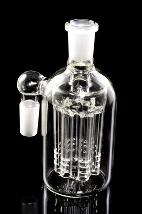 14.5 mm glass-on-glass 90° ash catcher with eight-arm tree perc; fits only matching 14.5 mm setups; compact 4.5″ body for cleaner, smoother hits.