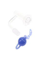 Close angle of domeless terp slurper showing bucket and dish; 14.5 mm male joint fits only 14.5 mm female rigs; 2 mm wall, 4 mm dish.