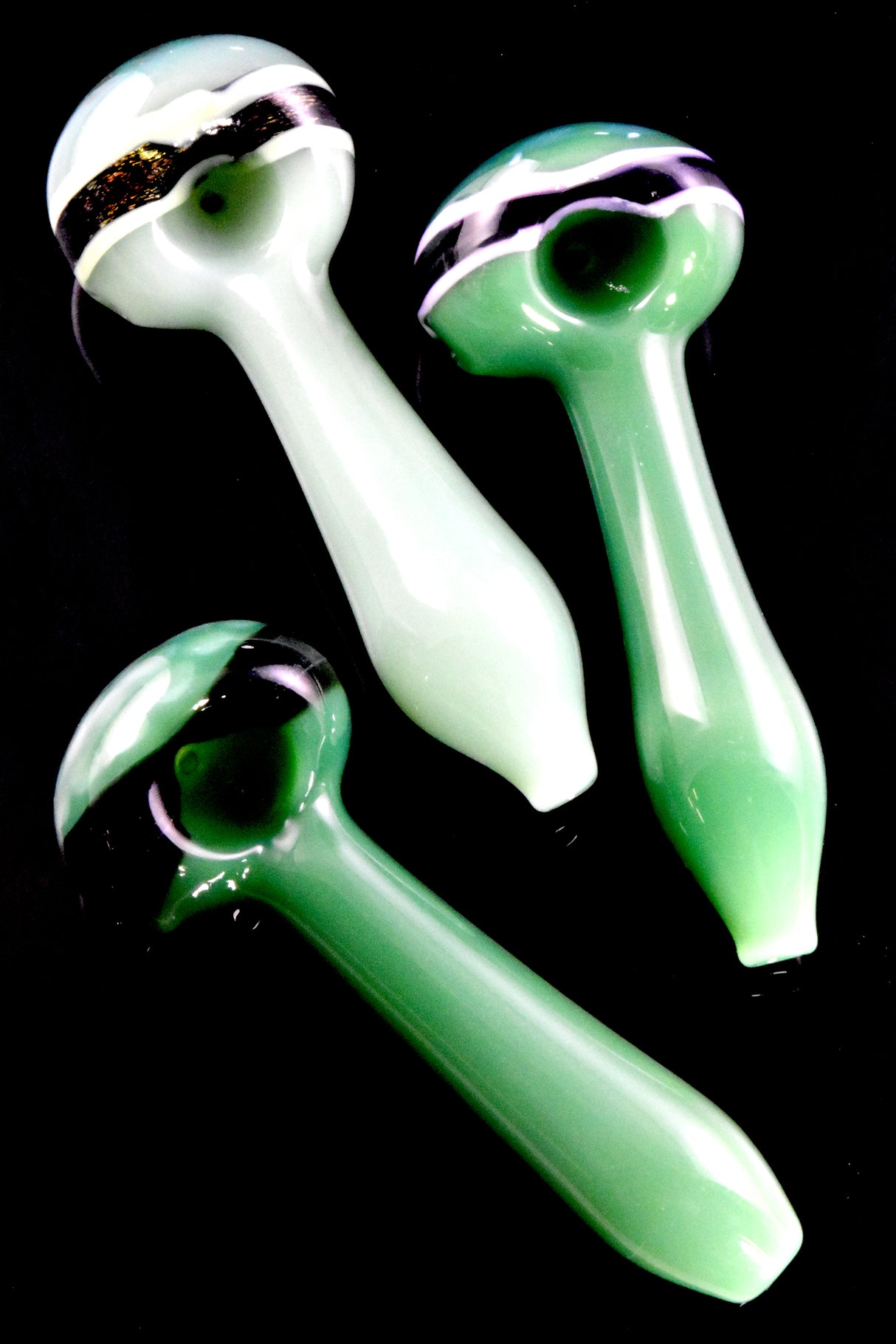 4.5" Dichro Stripe Green Colored Glass Pipe - P2680
