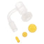 Etched frosted terp slurper banger with yellow marble, pearl, and pillar banger beads; 90° neck, 14.5 mm male joint.