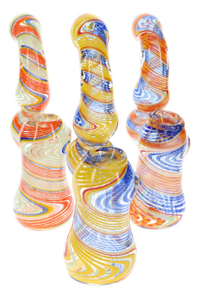 6.5-inch color-changing rasta-striped glass Sherlock bubbler with compact water chamber and flared base; multicolor patterns vary; sold individually.