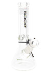 Clear ROOR 10-inch beaker bong with galaxy ROOR logo, ultra-thick 7 mm glass, glass-on-glass downstem and bowl, ice pinch.