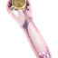 Pink 4-inch ceramic spoon pipe with gold sun detail and brass screen bowl, smooth glossy finish for dry herb.