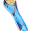 Royal blue 4-inch ceramic spoon hand pipe with gold sun detail and brass screen bowl, polished finish.