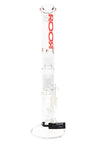 Clear ROOR Tech straight tube with red ROOR Tech logo, multi-perc stack, triple ice pinch, 18" 5 mm glass-on-glass bowl.