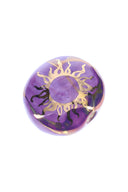 2-inch purple ceramic smoke stone hand pipe with gold sun emblem and subtle marbling.