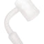 Frosted flat-top 14.5 mm male quartz banger with etched pattern on bucket and 90-degree neck, shown on white background.
