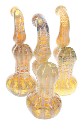 7-inch silver-fumed color-changing net Sherlock glass bubbler with compact water chamber and flared base; assorted hues; sold individually.