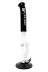 ROOR Tech 18″ bent-neck straight tube bong with stemless 18.8 mm joint, clear chamber, flared lip, and glossy black mouthpiece and base.