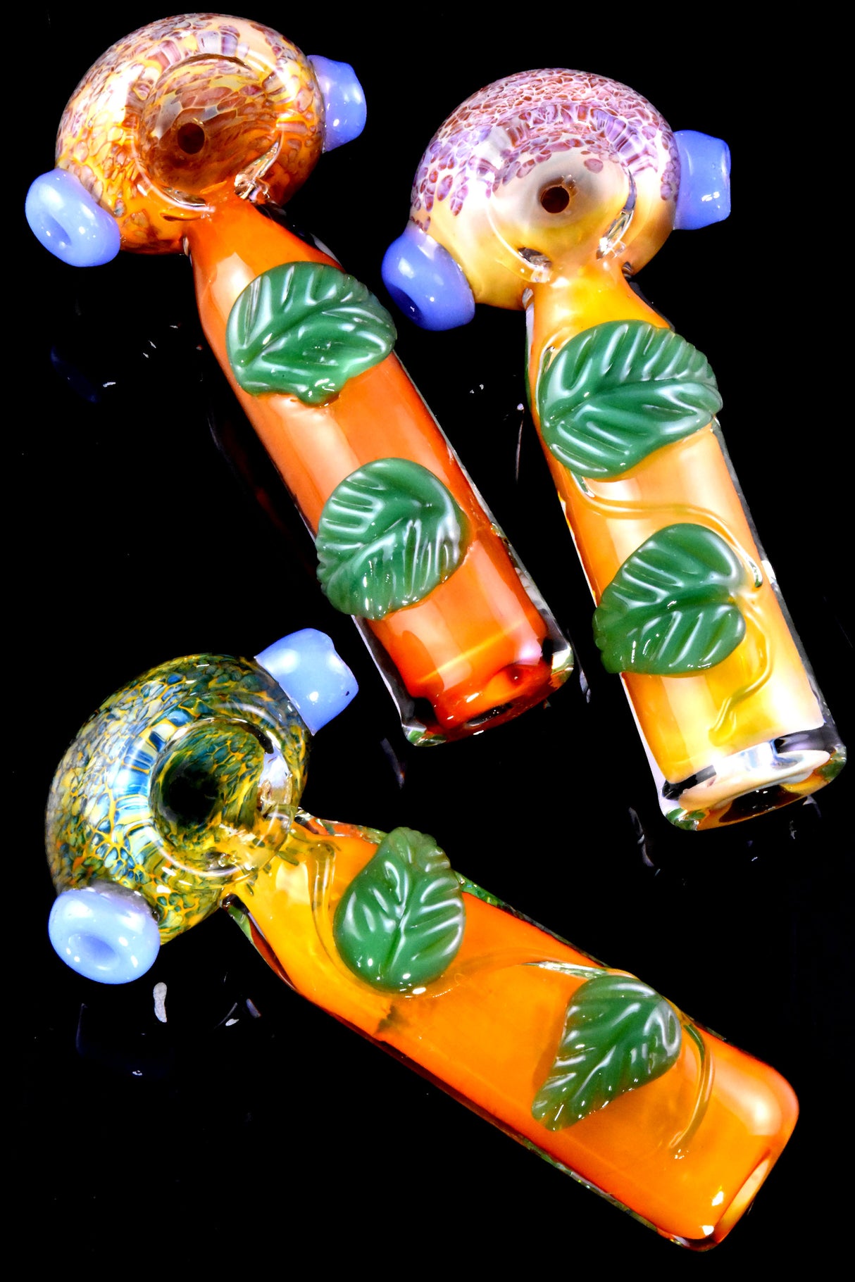 5" Gold Fumed Frit Leaf Glass Pipe - P2907