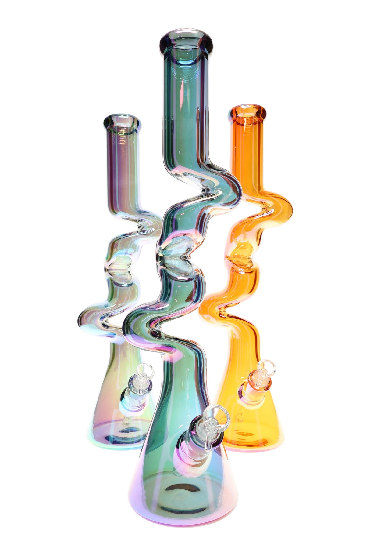 20" Large Metallic Glass on Glass Zig Zag Beaker Water Pipe - WP3146