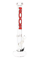 Clear ROOR 18-inch straight tube bong with red outline ROOR logo, glass-on-glass downstem and bowl, ice pinch.