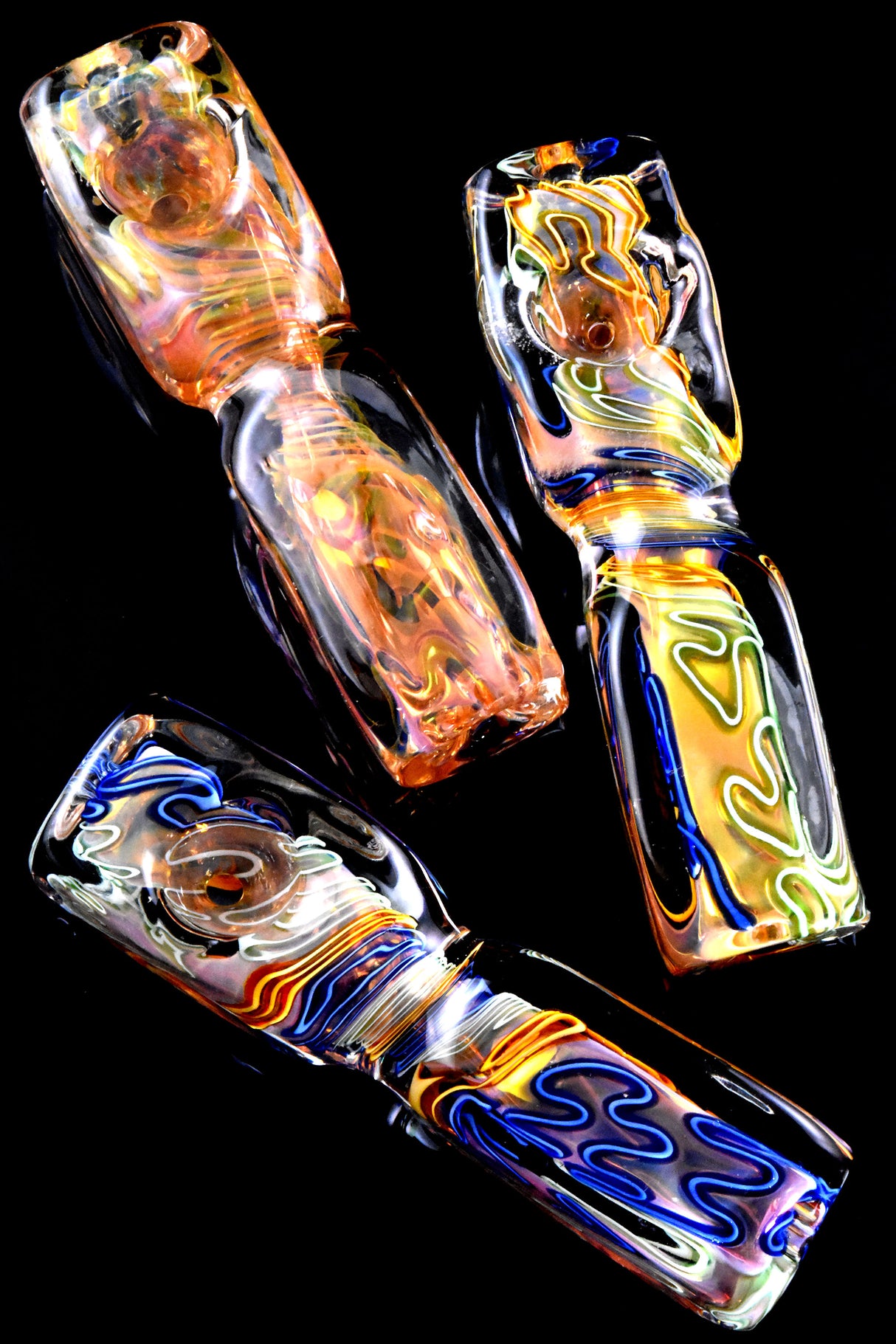 4.5" Gold Fumed Squiggle Striped Square Glass Pipe - P3021