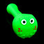 Bright green silicone pipe featuring a smiling frog cap; compact spoon with hidden bowl.
