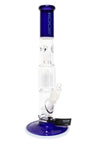 Deep-blue ROOR Tech 15 inch straight tube bong with color mouthpiece and base, tree perc, ice pinch, glass-on-glass downstem and bowl.
