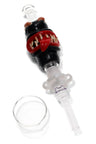 Black monster glass dab straw kit with sharp teeth and tongue, white keck clip and matching glass dish shown.