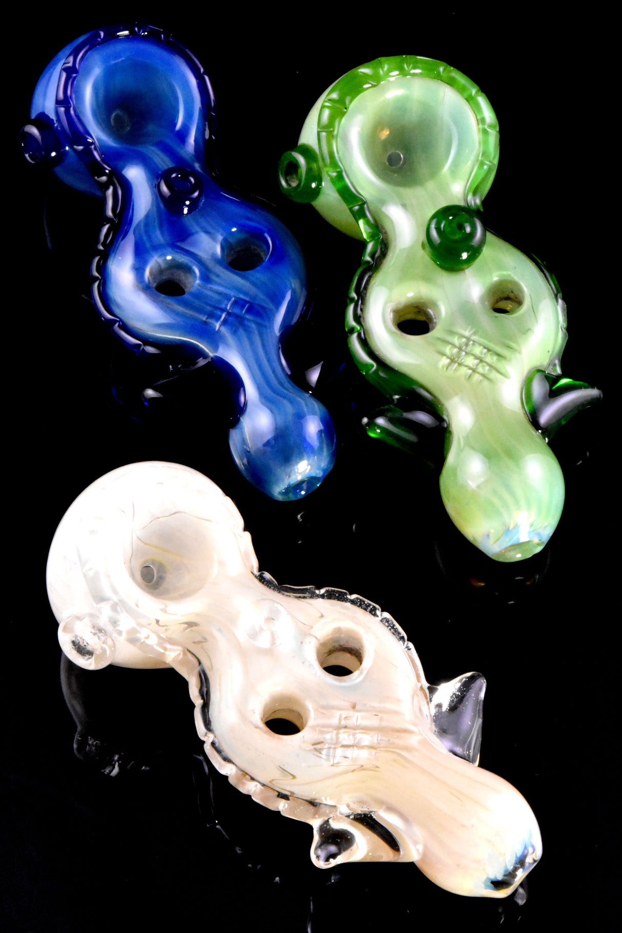 5" Thick Silver Fumed Color Changing Double Donut Hole Glass Pipe - P2631