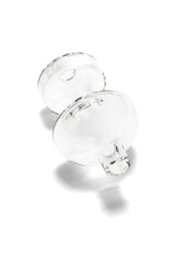 Clear GRAV bubble carb cap with hourglass handle, integrated carb hole, semi-spherical base, and flat-top rim shown on white background.