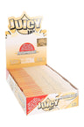 Juicy Jay’s Marshmallow 1¼ flavored rolling papers display box, cream-and-gold packaging with open case of booklets.