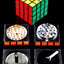 Classic puzzle-cube 4-piece metal herb grinder with red-yellow-green faces, 50mm with sifter screen and kief chamber