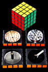 Classic puzzle-cube 4-piece metal herb grinder with red-yellow-green faces, 50mm with sifter screen and kief chamber