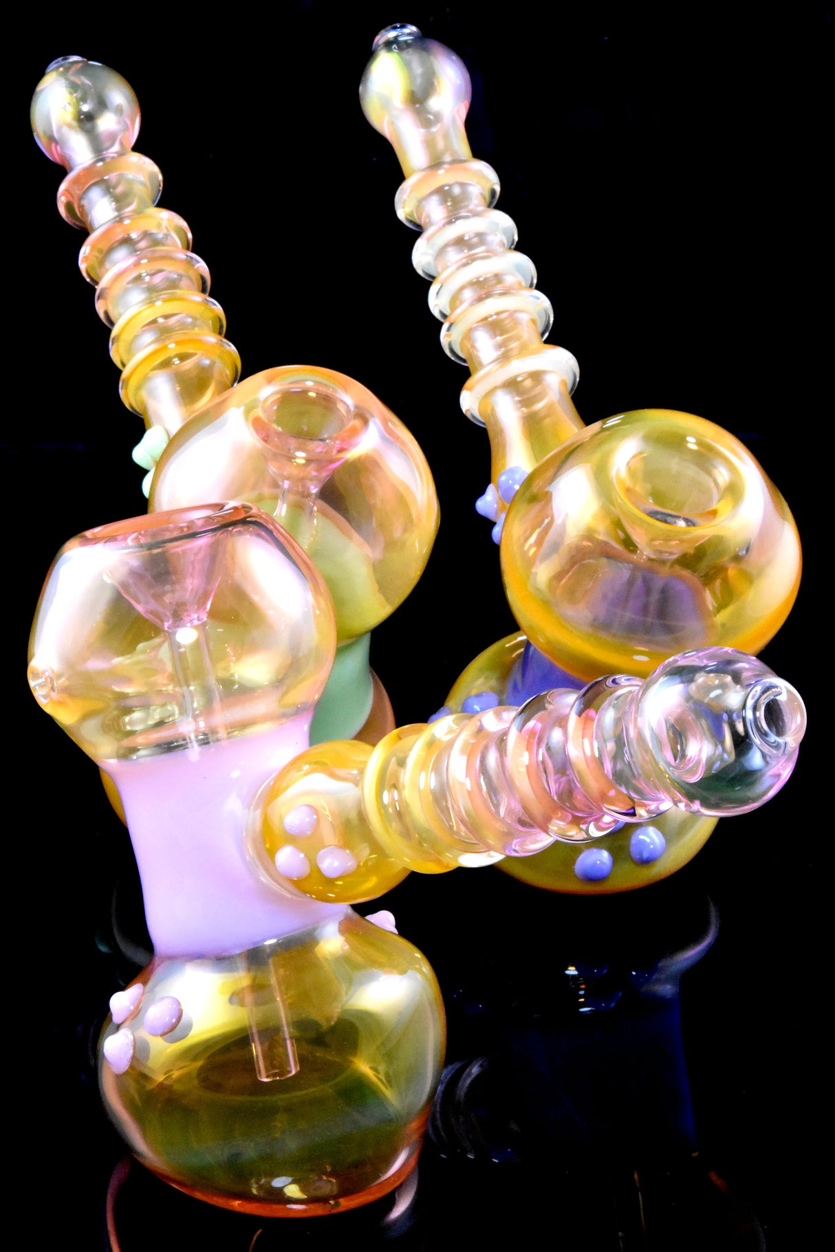 8" Large Gold Fumed Neon Glass Stand Up Hammer Bubbler - B1439