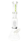 ROOR Tech 14-inch Beaker Water Pipe, 5mm Thick Borosilicate with Tree Perc and Ice Pinch – clear glass, green logo – product photo