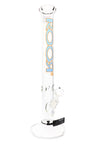 Clear ROOR 18-inch straight tube bong with sky-blue ROOR logo outlined in orange, glass-on-glass downstem and bowl, ice pinch.