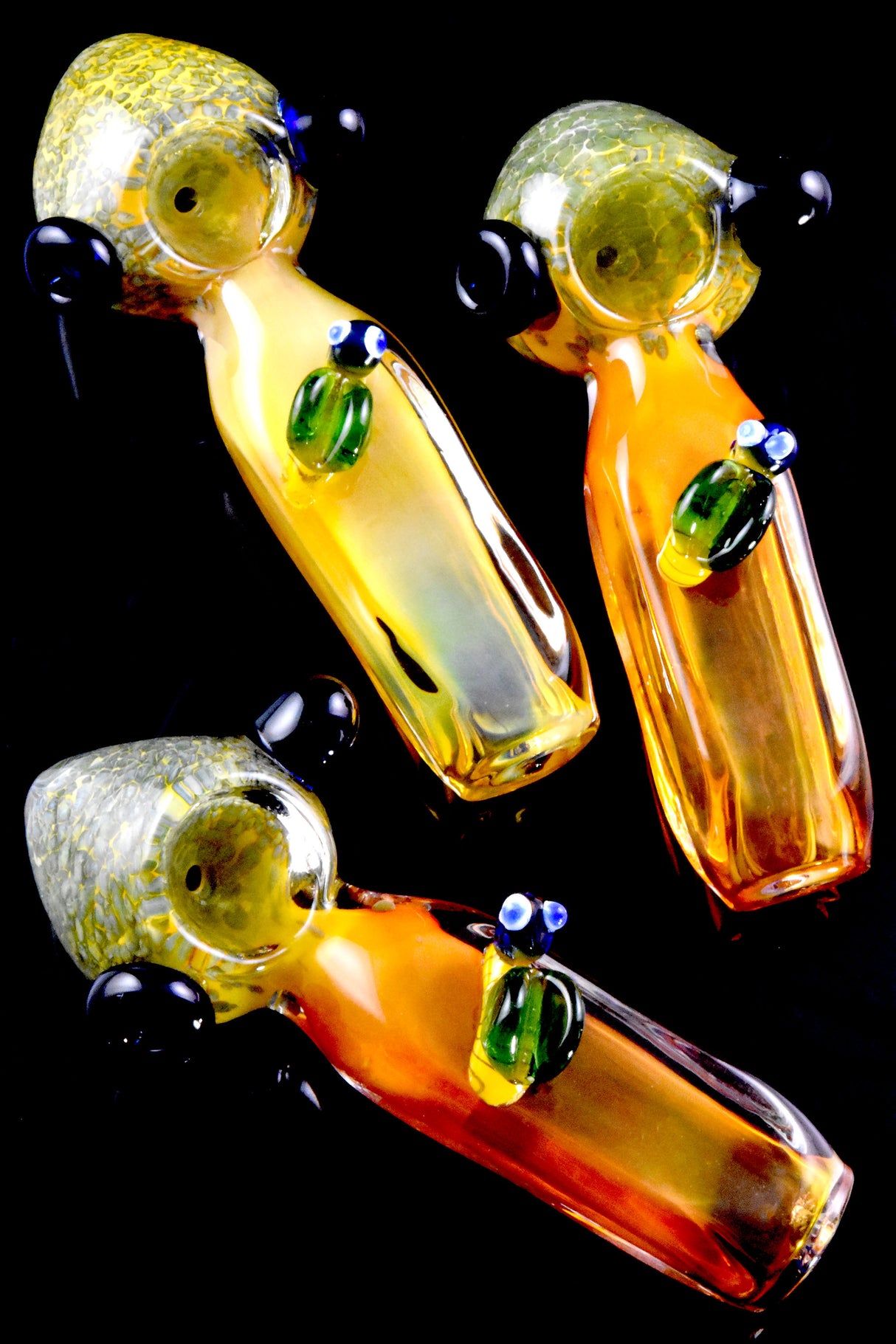 5" Gold Fumed Frit Bee Square Glass Pipe - P2991