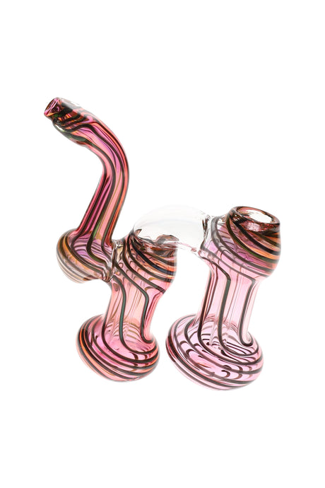 8" Gold Fumed Spiral Striped Double Chamber Sherlock Glass Bubbler - B1354