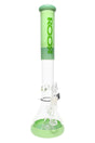 ROOR Tech 18-inch stemless beaker bong with green-and-white color accents, tall beaker base and fixed showerhead percolator displayed.