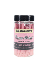 50-count jar of Blazy Susan pink shorty pre-rolled cones with black screw-top lid and branded label, studio product view.