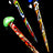 Set of three 5.5-inch striped mushroom glass dab tools with red, blue, and green caps, multicolor stems on black background.