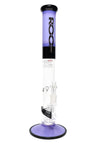 ROOR Tech 18-inch straight tube bong, purple and black accent colors, showerhead perc, glass-on-glass joint.