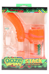 Orange Ooze “Stack” silicone-glass water pipe in retail box showing 14 mm banger and 14 mm glass herb bowl included.