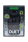 Black Ooze Duet dual-cart 510 battery in box, LED screen noted and dual-cart capability displayed.