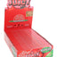 Juicy Jay’s Raspberry 1¼ flavored rolling papers display box, red theme with berry graphics and full 24-pack layout.
