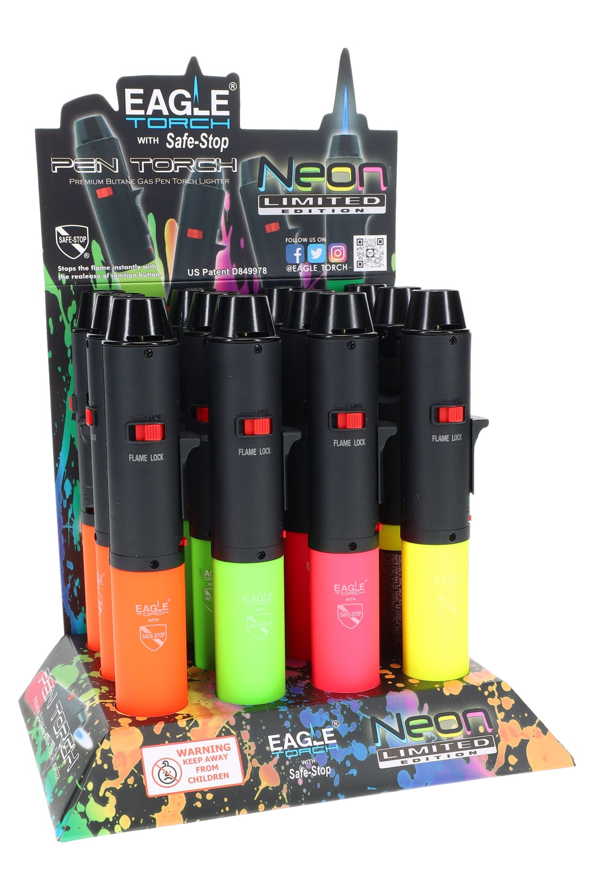 12 Pc Eagle Neon Pen Torch Lighter Display - L0174