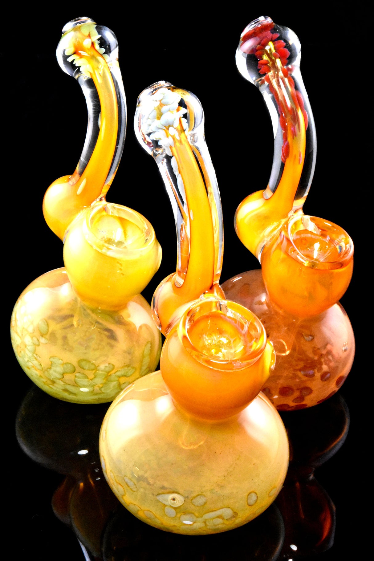 5.5" Small Gold Fumed Color Changing Frit Glass Sherlock Bubbler - B1435