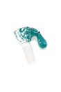 Teal octopus glass bowl, 14.5 mm male joint, textured tentacles and bulb handle designed for dry herb rigs.