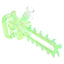 Neon-green chainsaw water pipe with side handle, decorative teeth along the bar, and glass herb bowl, approximately 11″.