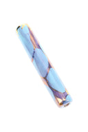 Light blue ceramic one-hitter with glossy finish and gold accents, slim 3-inch chillum pipe.
